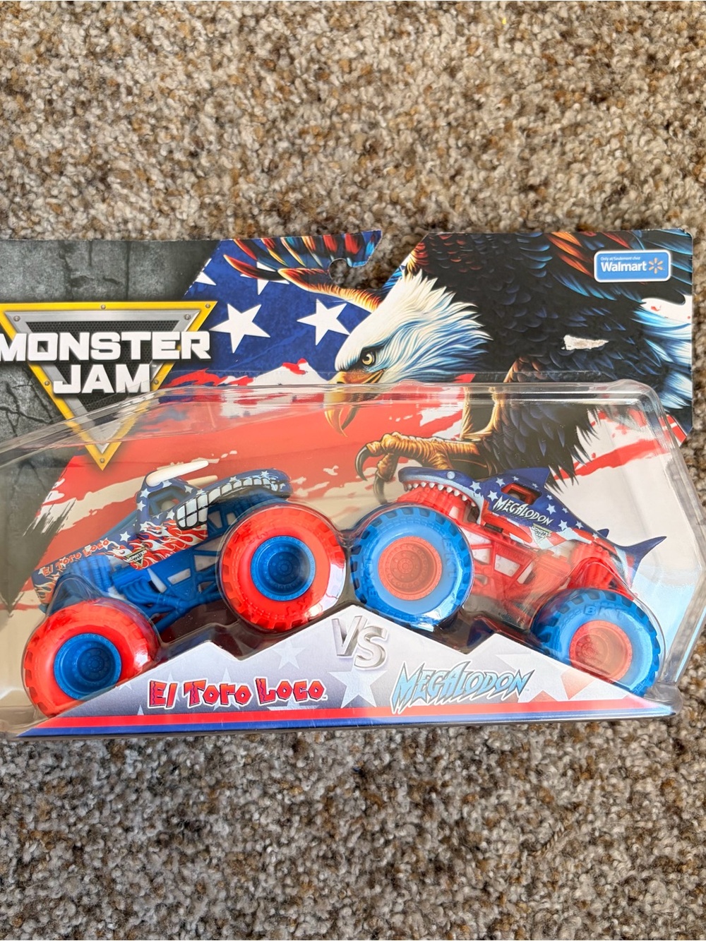 Monster Jam El Toro Loco vs Megalodon Kids Monster Truck 2-Pack - Red & Blue